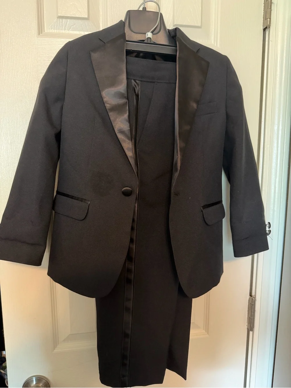 Nautica Boys Black Tuxedo Suit Set Size 7 Satin Trim Formal Wedding